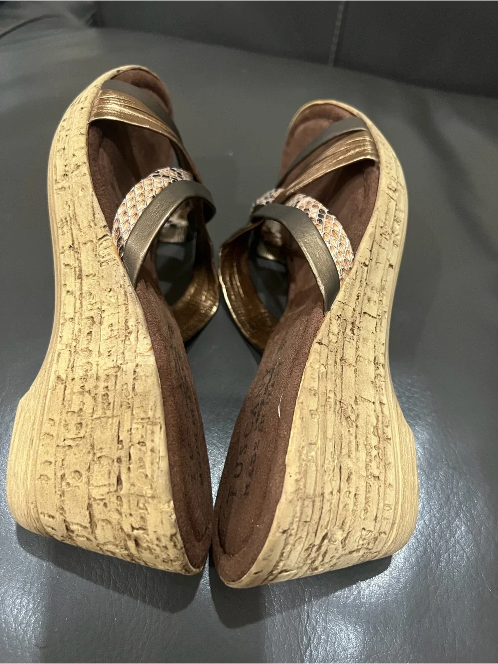 NEW Tuscany by Easy Street brown/bronze/snake skin pattern cork wedge, 8M size